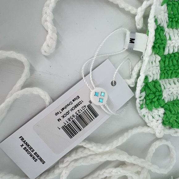 Frankies Bikinis x Browns Eliza Crochet Halter Bikini Top In Jade Checker - Picture 4 of 4